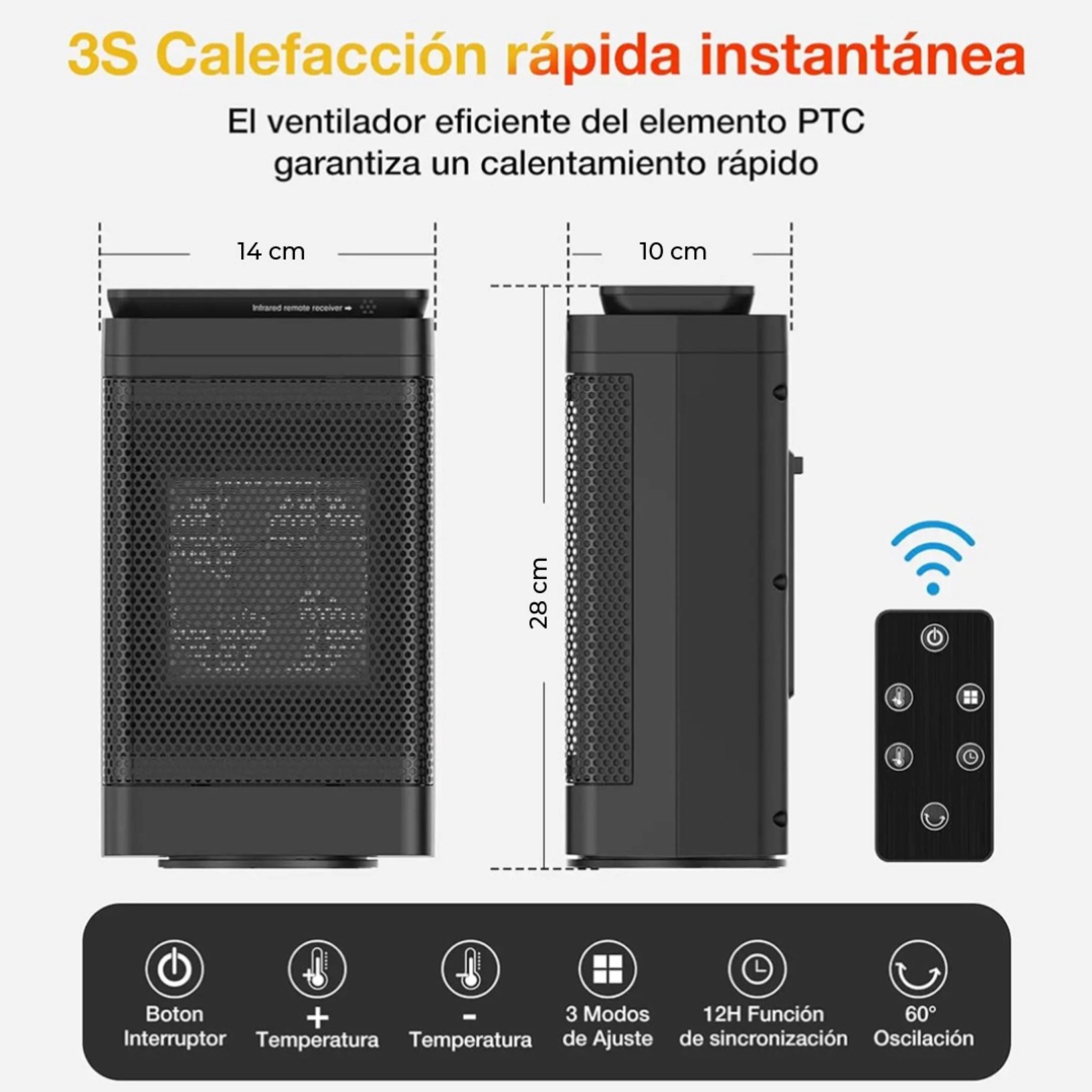 Calefactor de Cerámica Portátil con Control Remoto