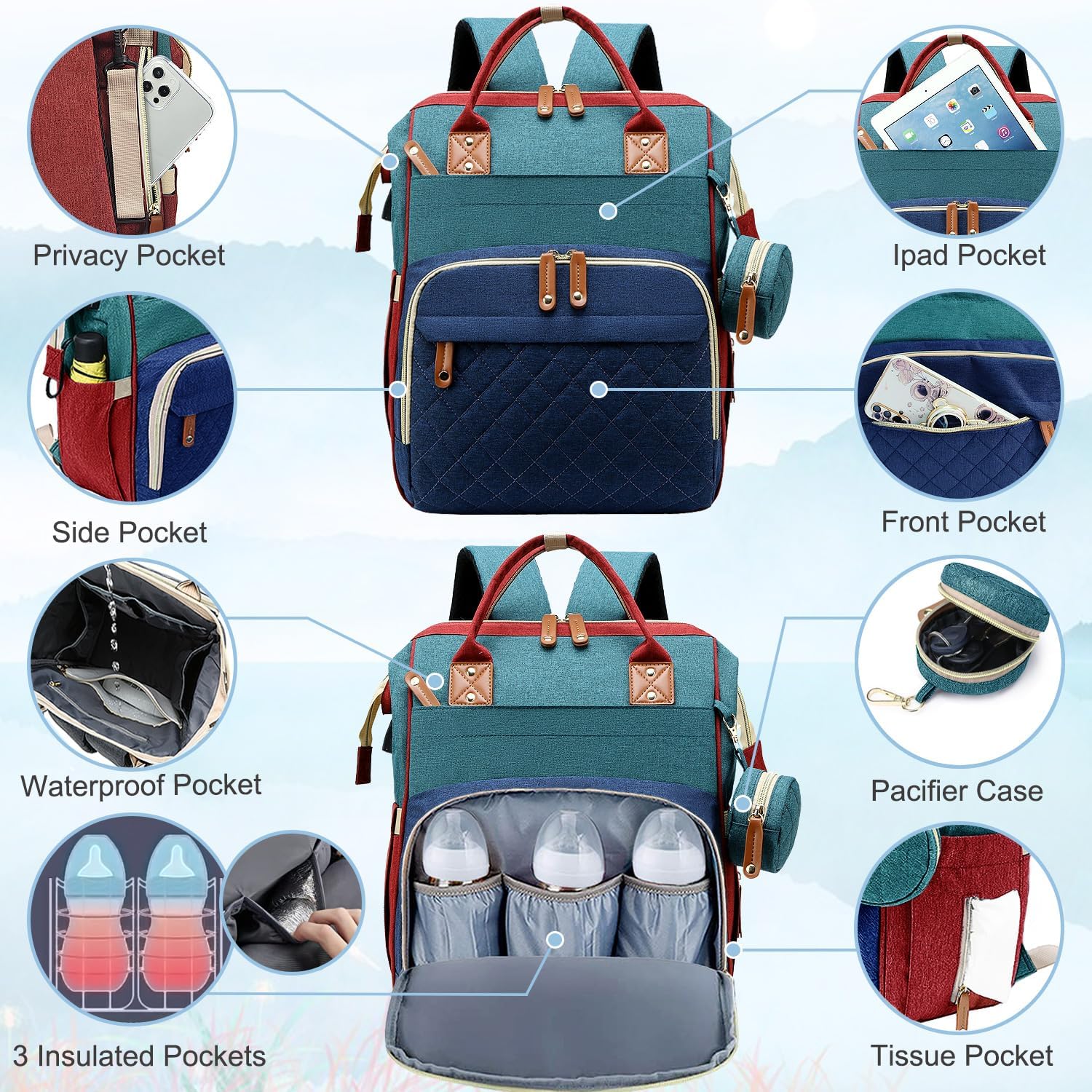 Mochila Maternal Gran Capacidad 16 Bolsillos