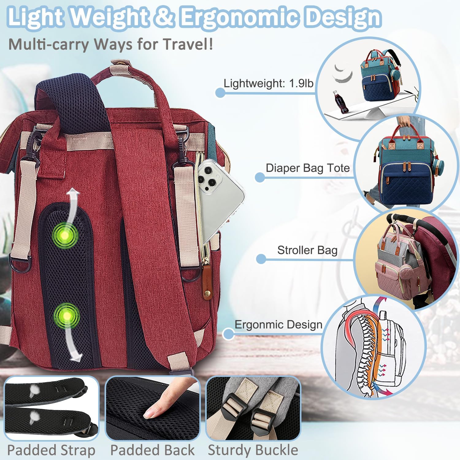 Mochila Maternal Gran Capacidad 16 Bolsillos