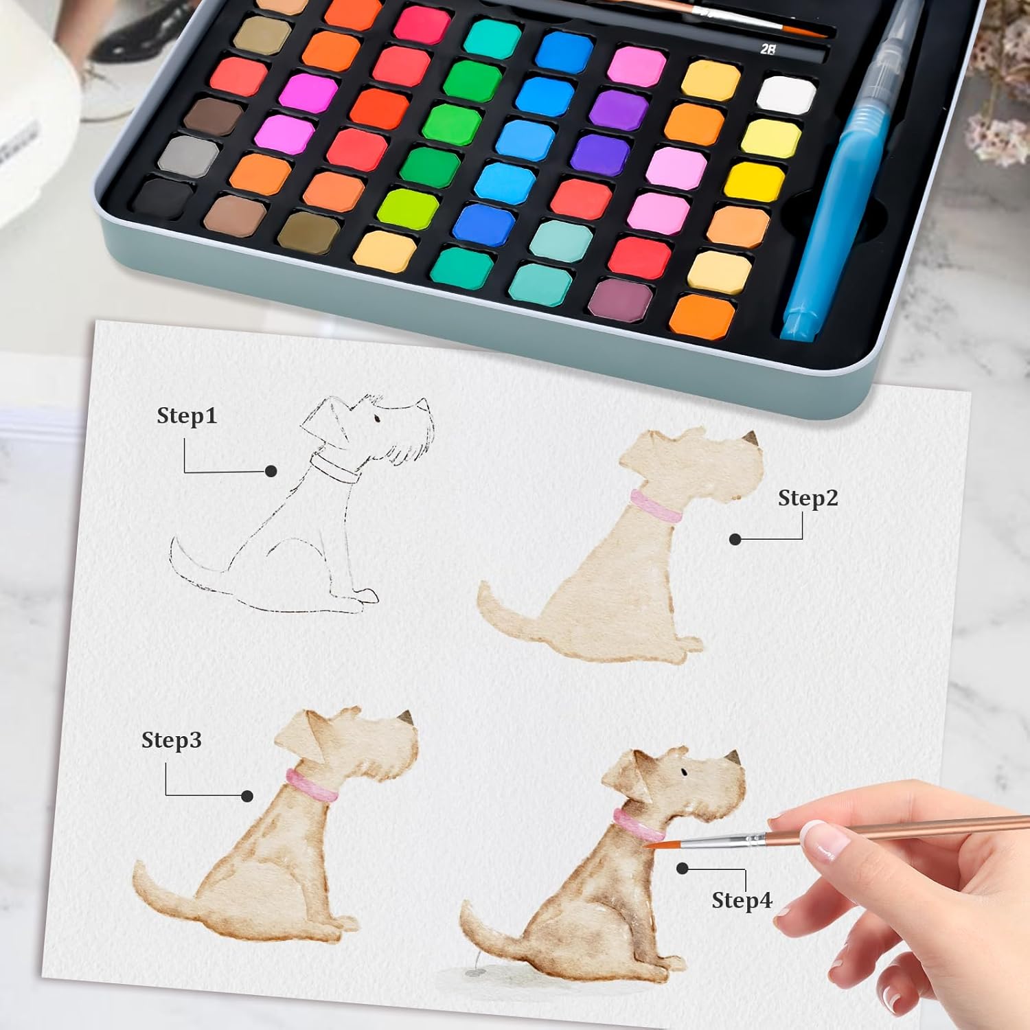 Juego De Acuarela 48 Colores En Caja Portátil