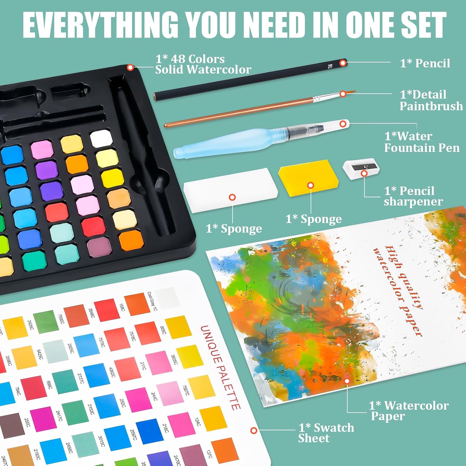 Juego De Acuarela 48 Colores En Caja Portátil