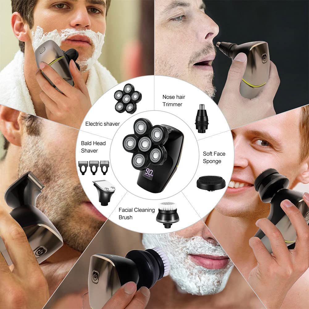 Afeitadoras eléctricas de cabeza para hombres calvos: 6 en 1 recargable  para barba y nariz, recortadora de pelo con protectores de cortapelos para