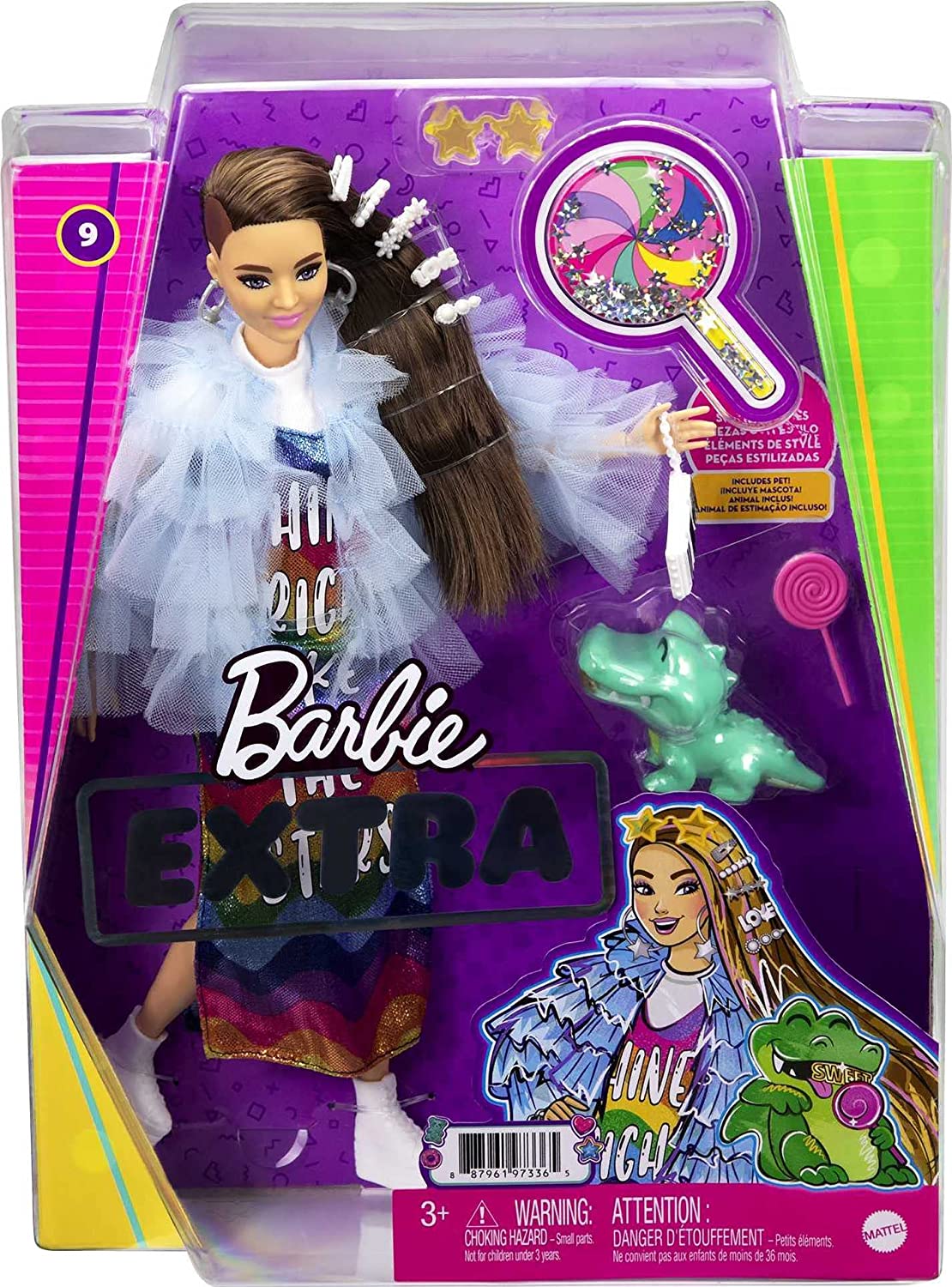Barbie Extra Con Clips Brillantes Y Cocodrilo
