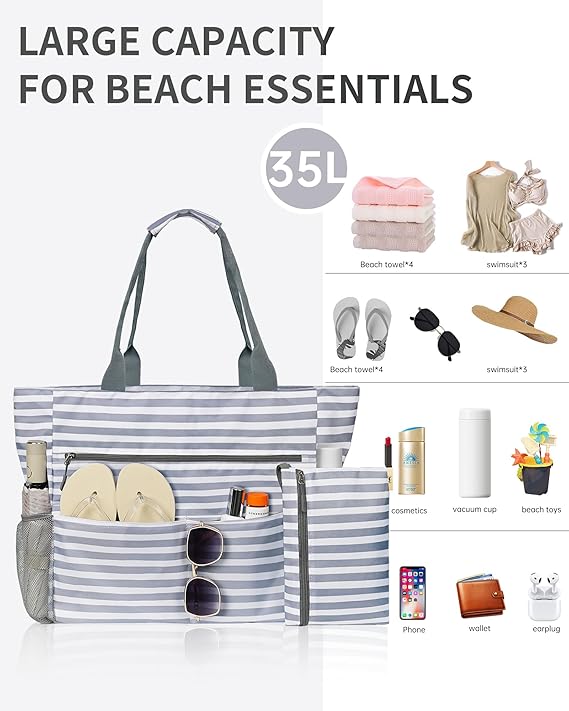 Bolso De Playa y Piscina Impermeable Con Neceser