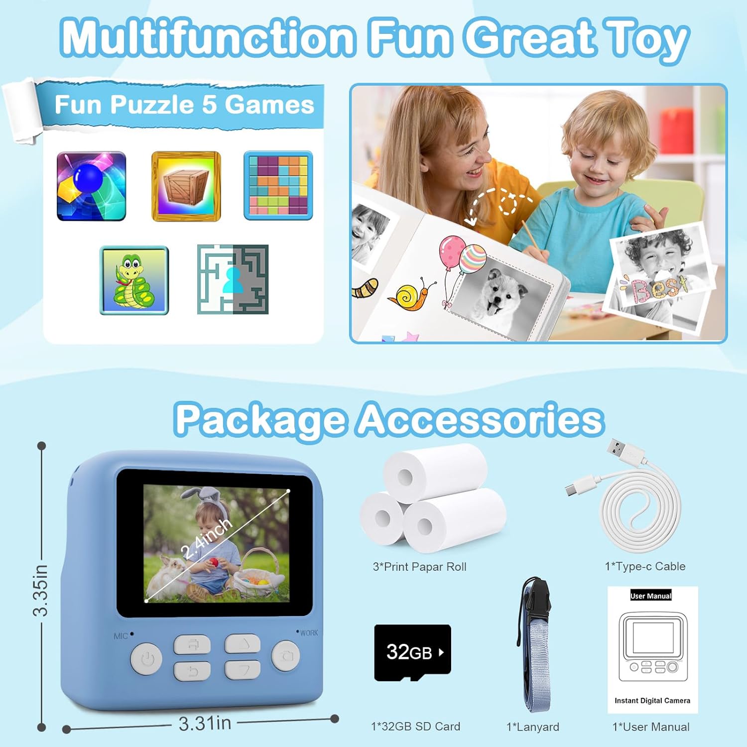 Cámara De Fotos Impresión Instantánea Infantil