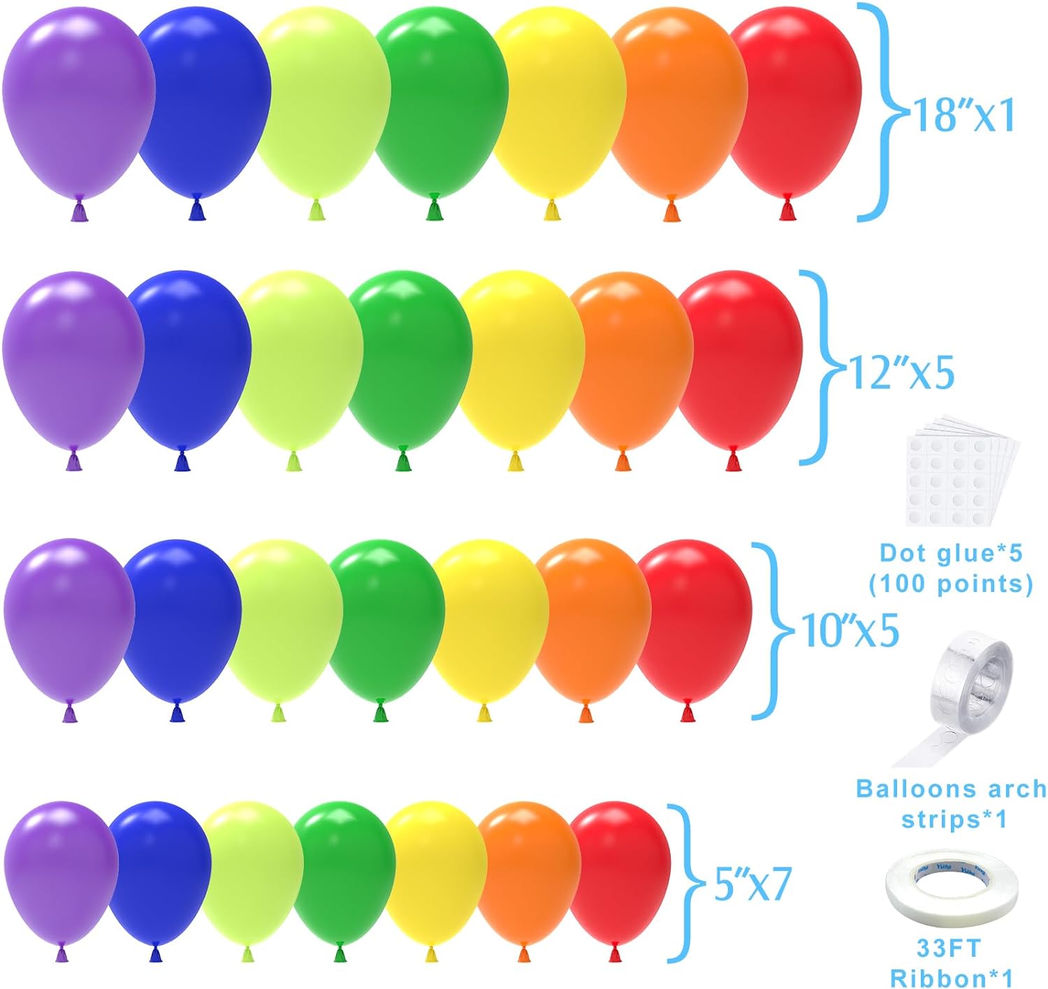 Arco Globos multicolor De Diferentes Tamaños X126