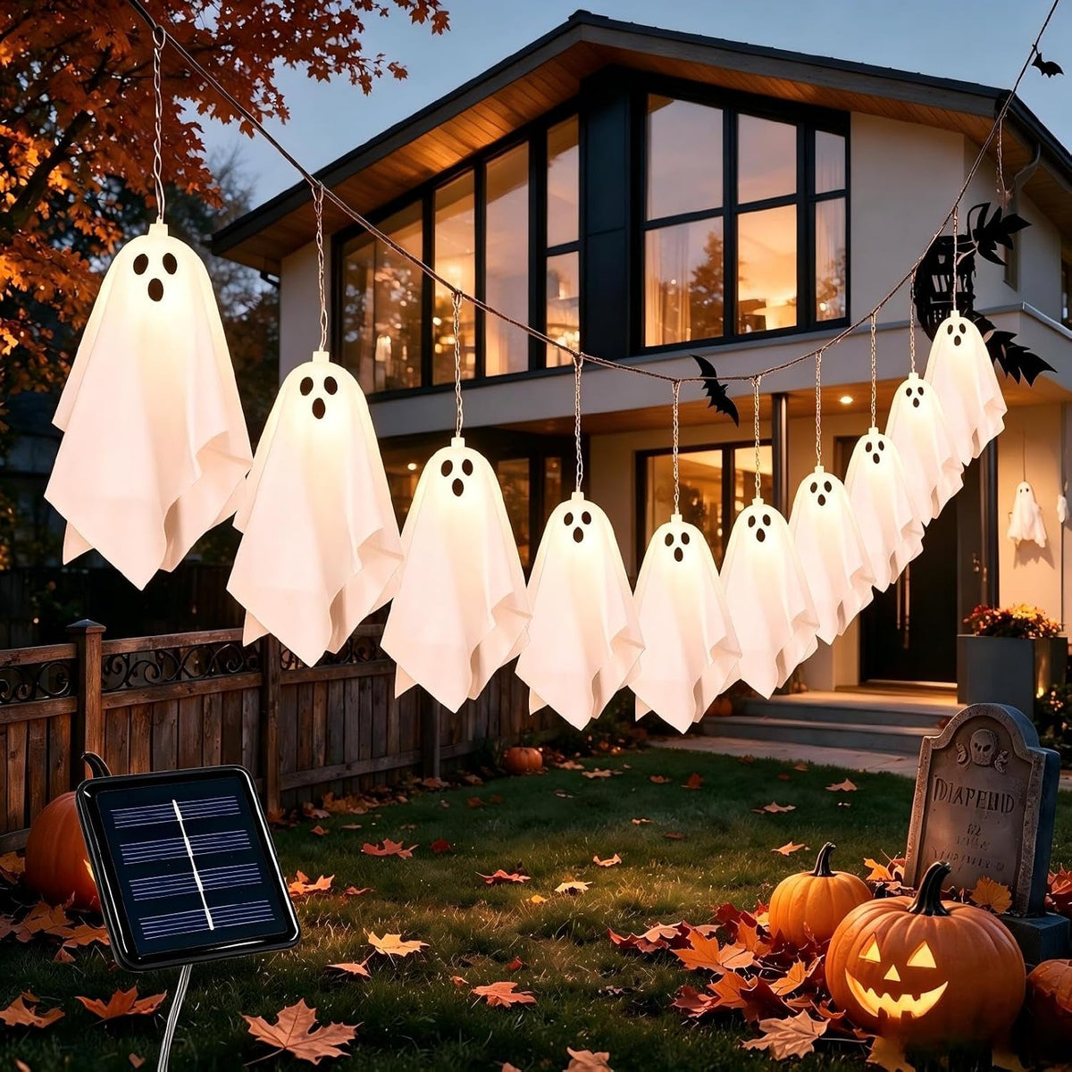 Decoracion Halloween Luces Solares 10 Fantasmas