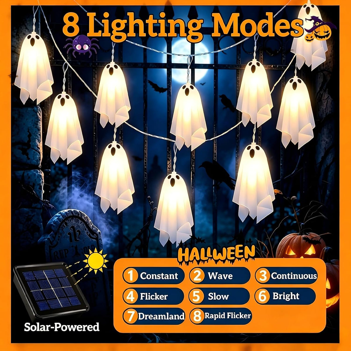 Decoracion Halloween Luces Solares 10 Fantasmas