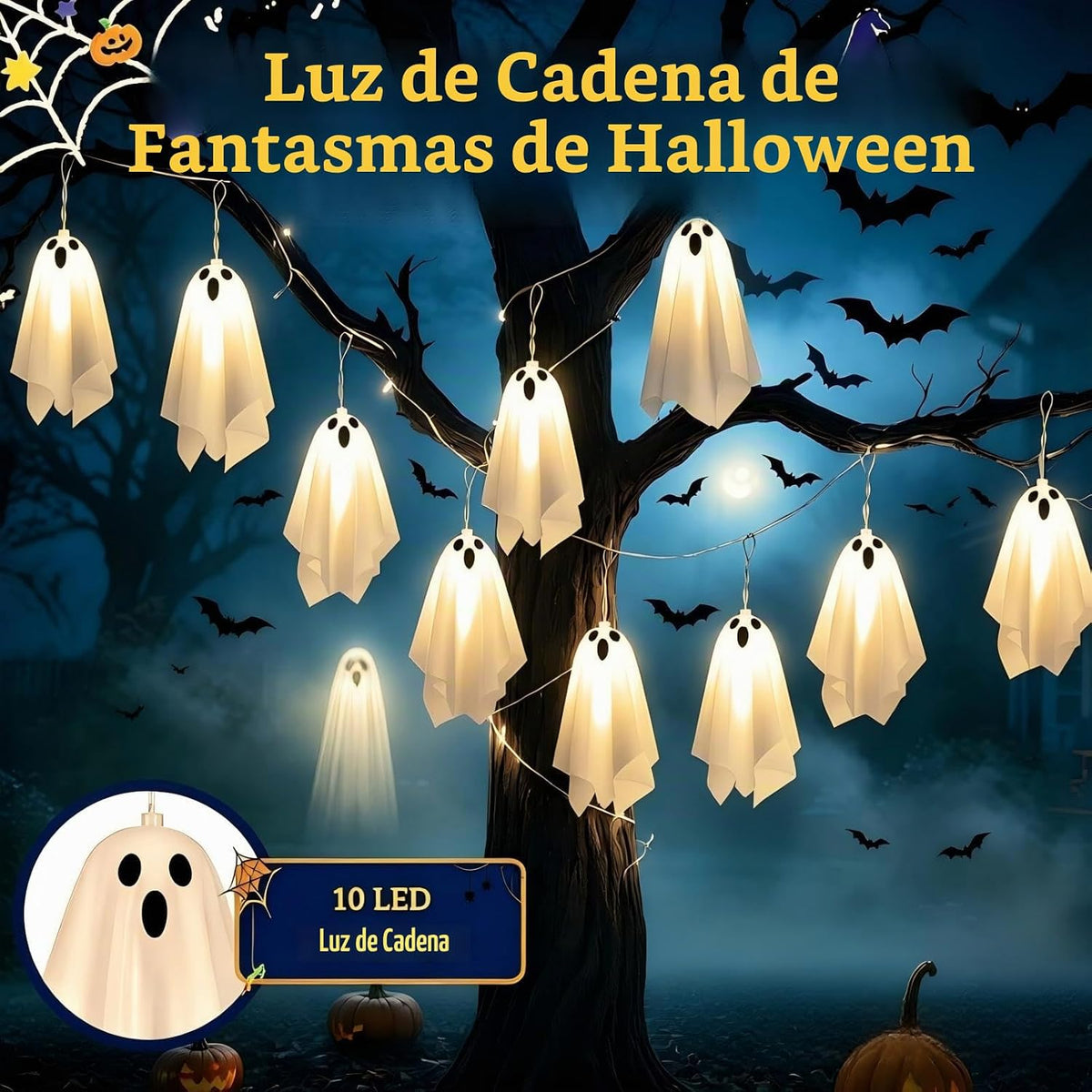 Decoracion Halloween Luces Solares 10 Fantasmas