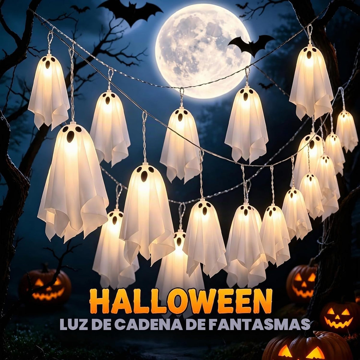 Decoracion Halloween Luces Solares 10 Fantasmas