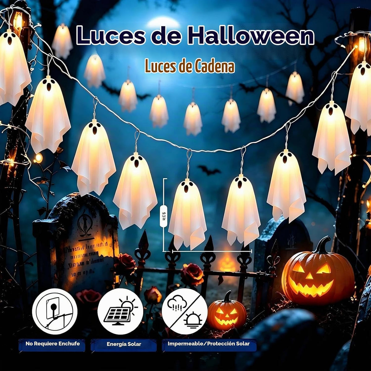 Decoracion Halloween Luces Solares 10 Fantasmas