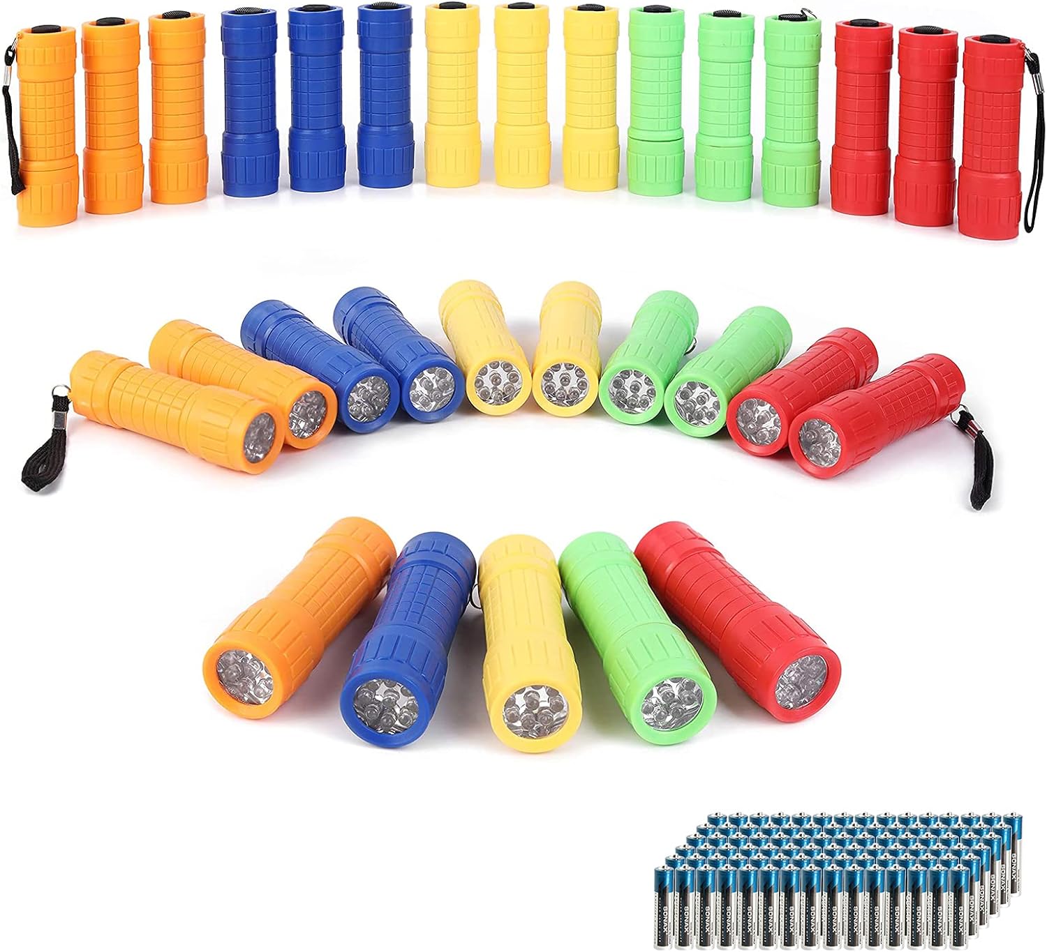 Set 30 Mini Linternas 5 Colores 9 Led Y Pilas