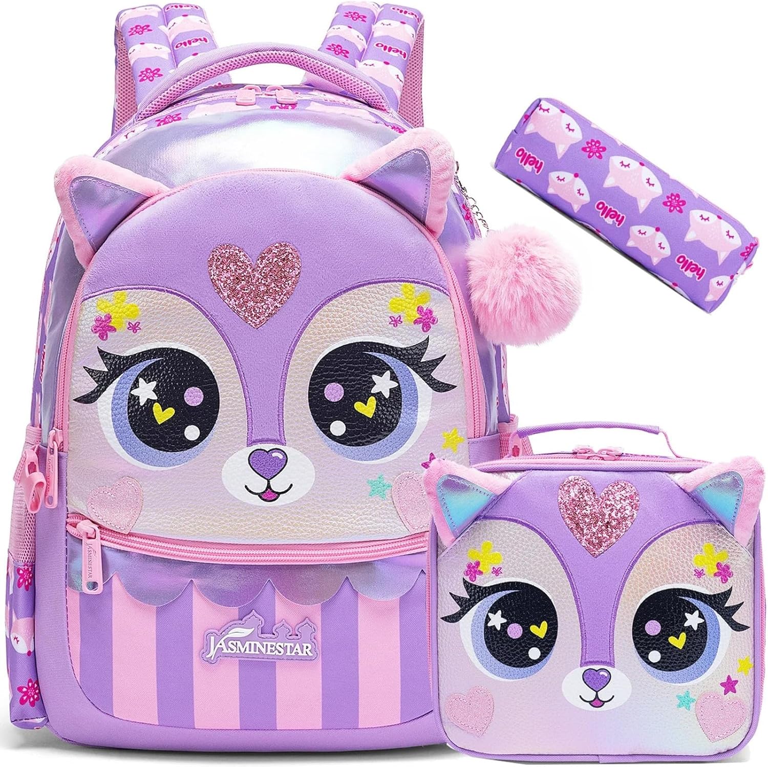KIt Mochila Infantil Gatito + lonchera + Cartuchera Gran Capacidad