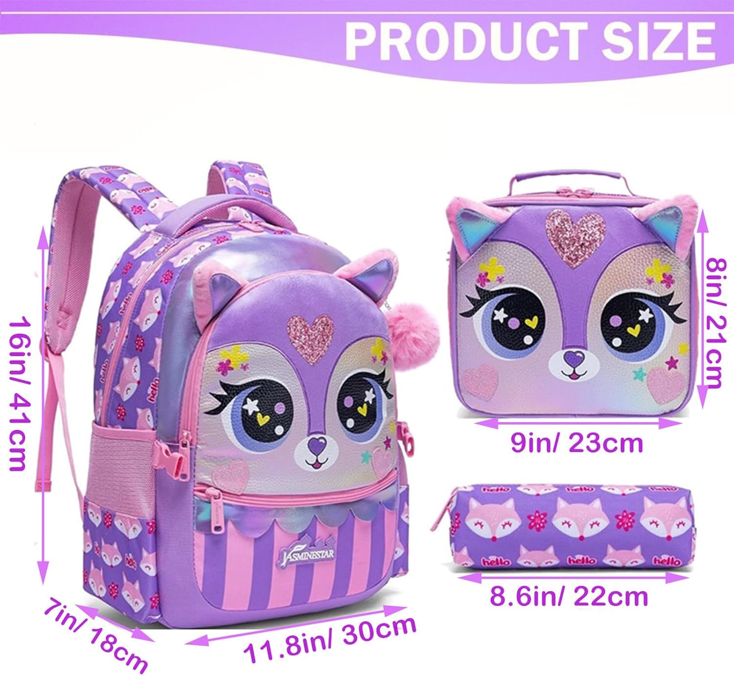 KIt Mochila Infantil Gatito + lonchera + Cartuchera Gran Capacidad
