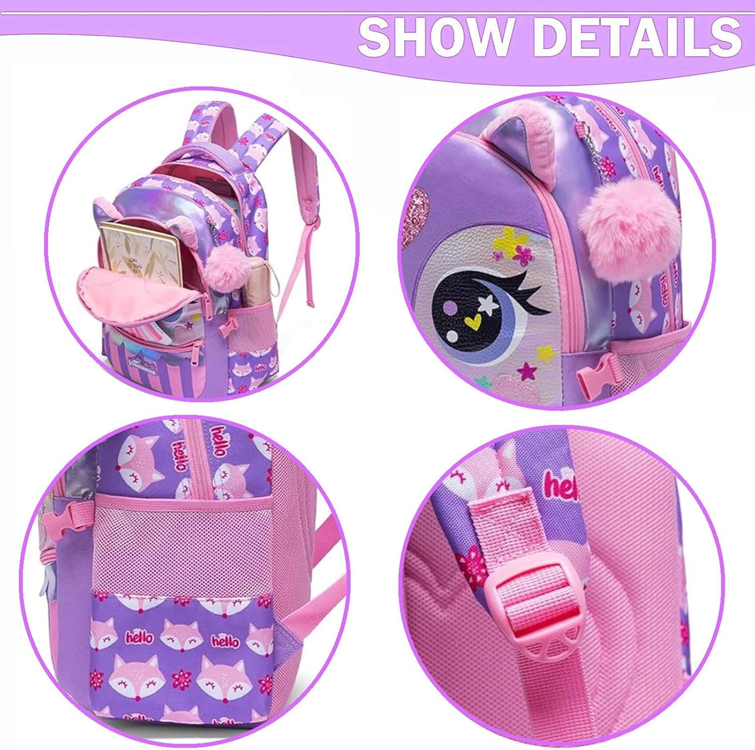 KIt Mochila Infantil Gatito + lonchera + Cartuchera Gran Capacidad