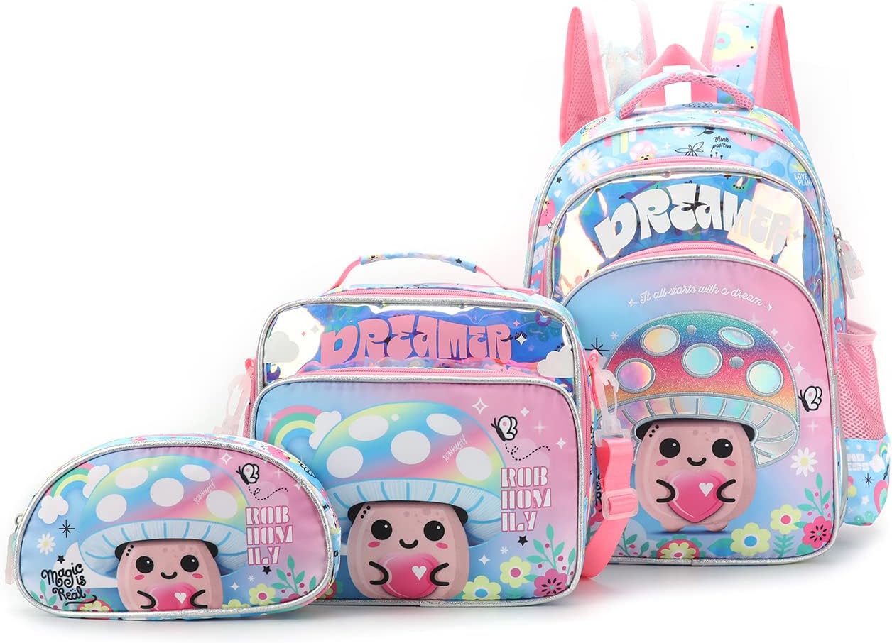 Set Mochila Lonchera Y Cartuchera Hadas de Hongos