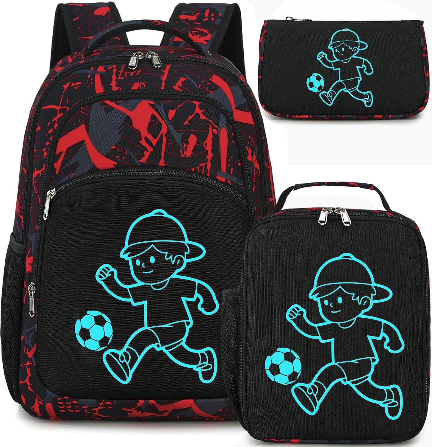 Mochila Y Lunchera Luminosa Jugador De Futbol