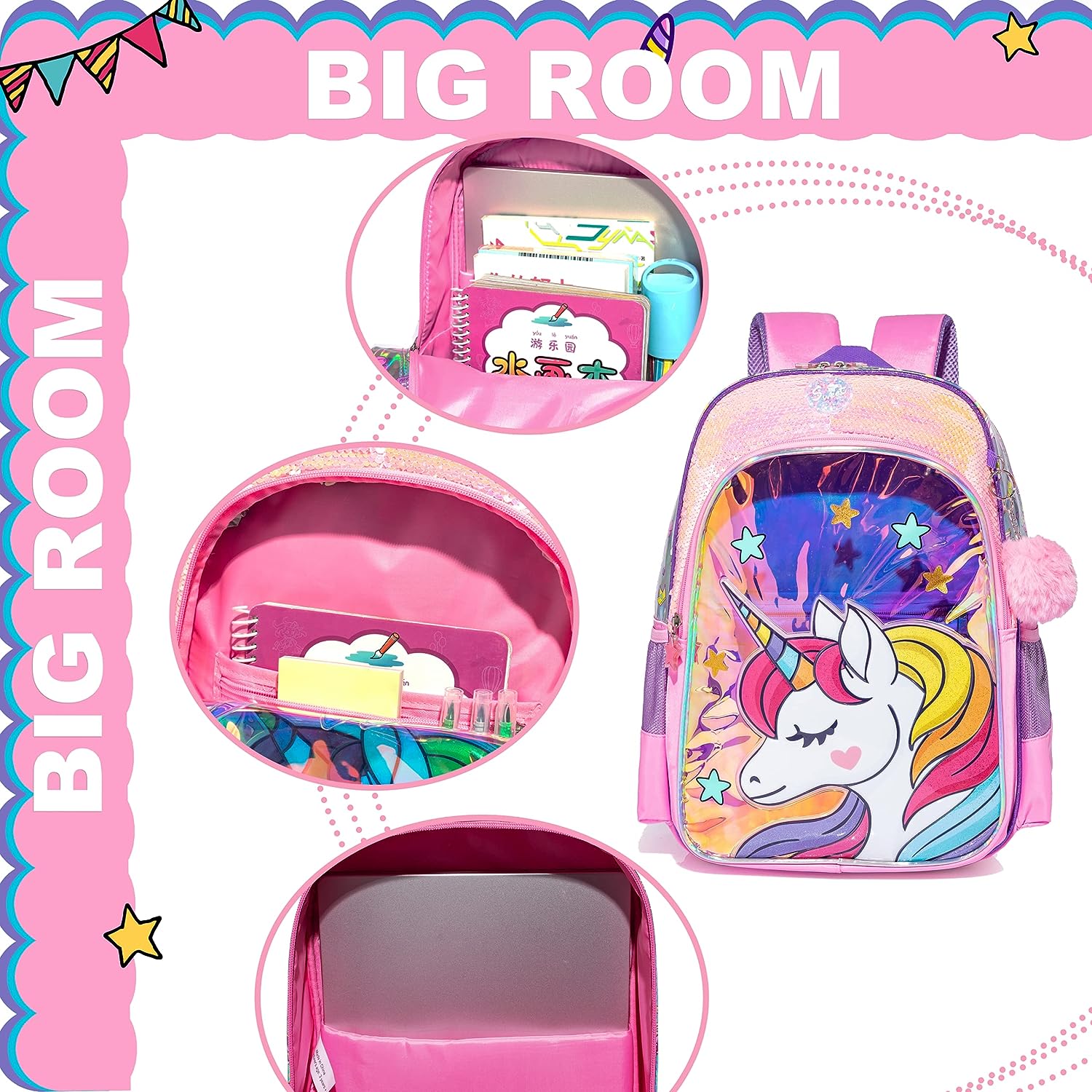 Mochila De Lentejuelas Con Lonchera Unicornio