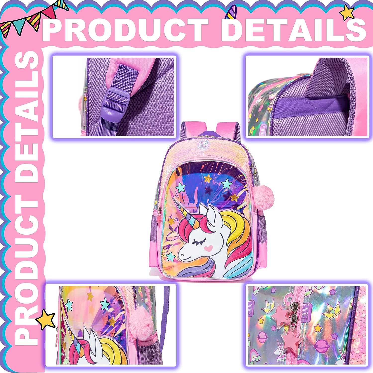 Mochila De Lentejuelas Con Lonchera Unicornio