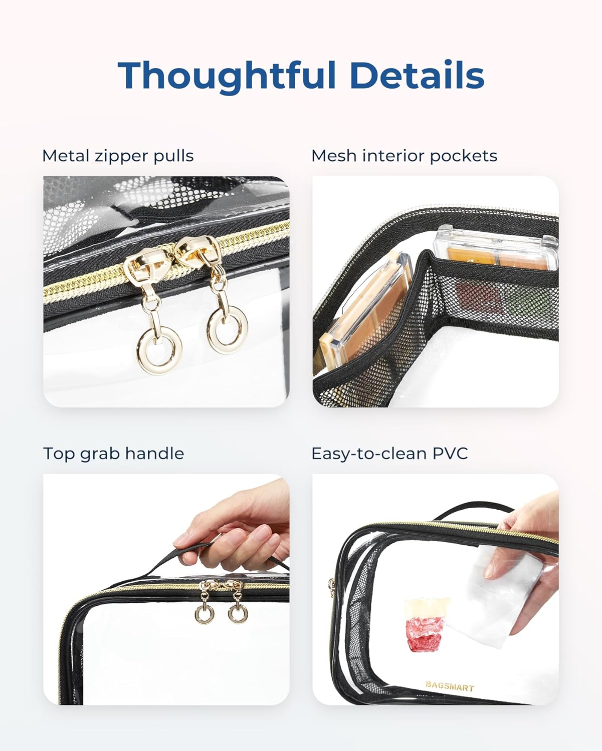 Bolsos De Maquillaje Transparentes Set X 3