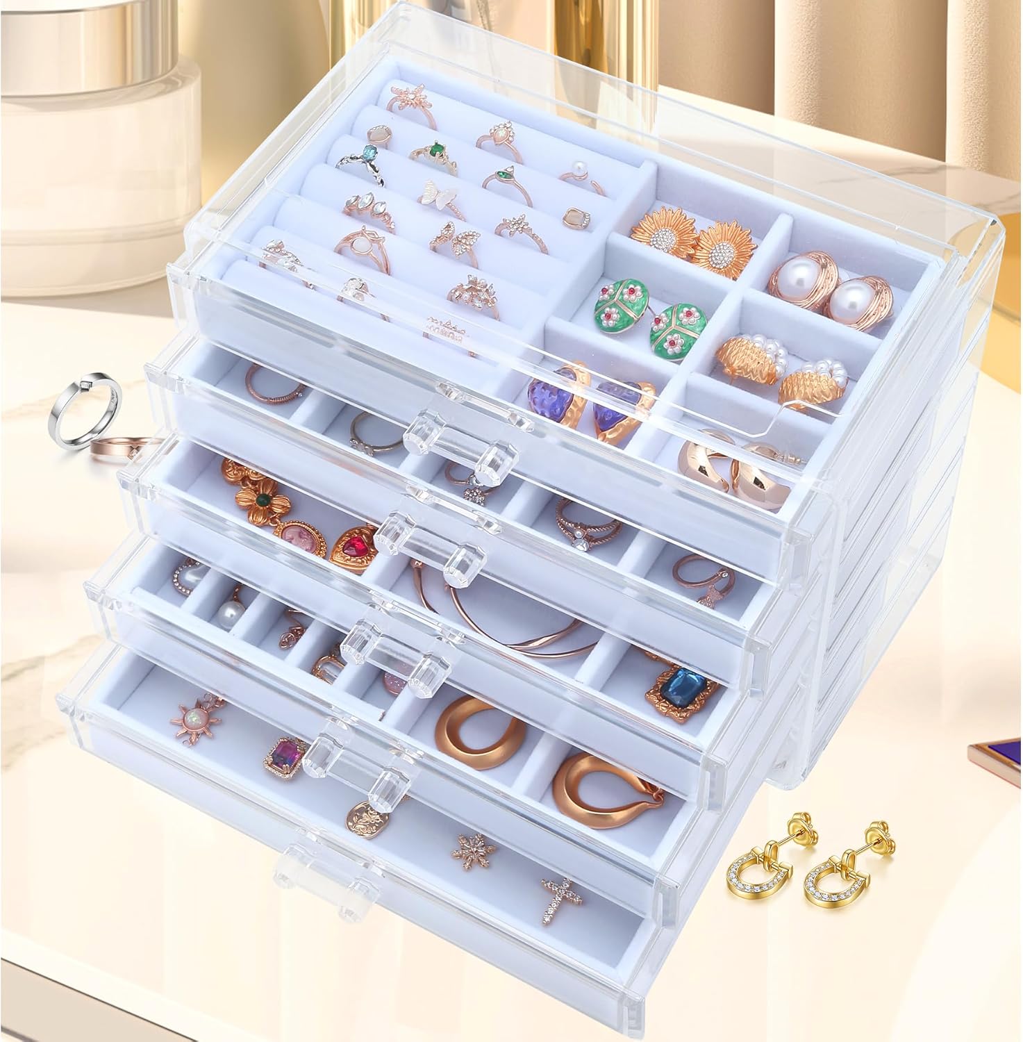 Organizador De Joyería 3 Cajones Acrílico Terciopelo