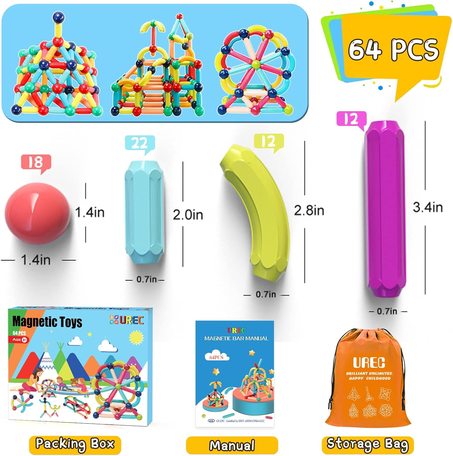 Juguetes Magnéticos Montessori 64 Piezas