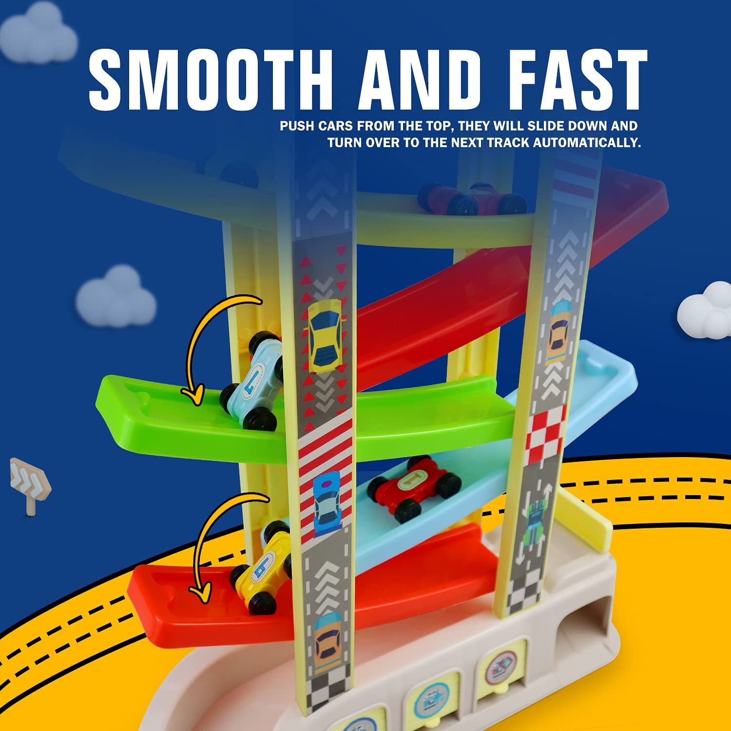 Pista Y Rampa Para Autos Montessori Con 6 Autos