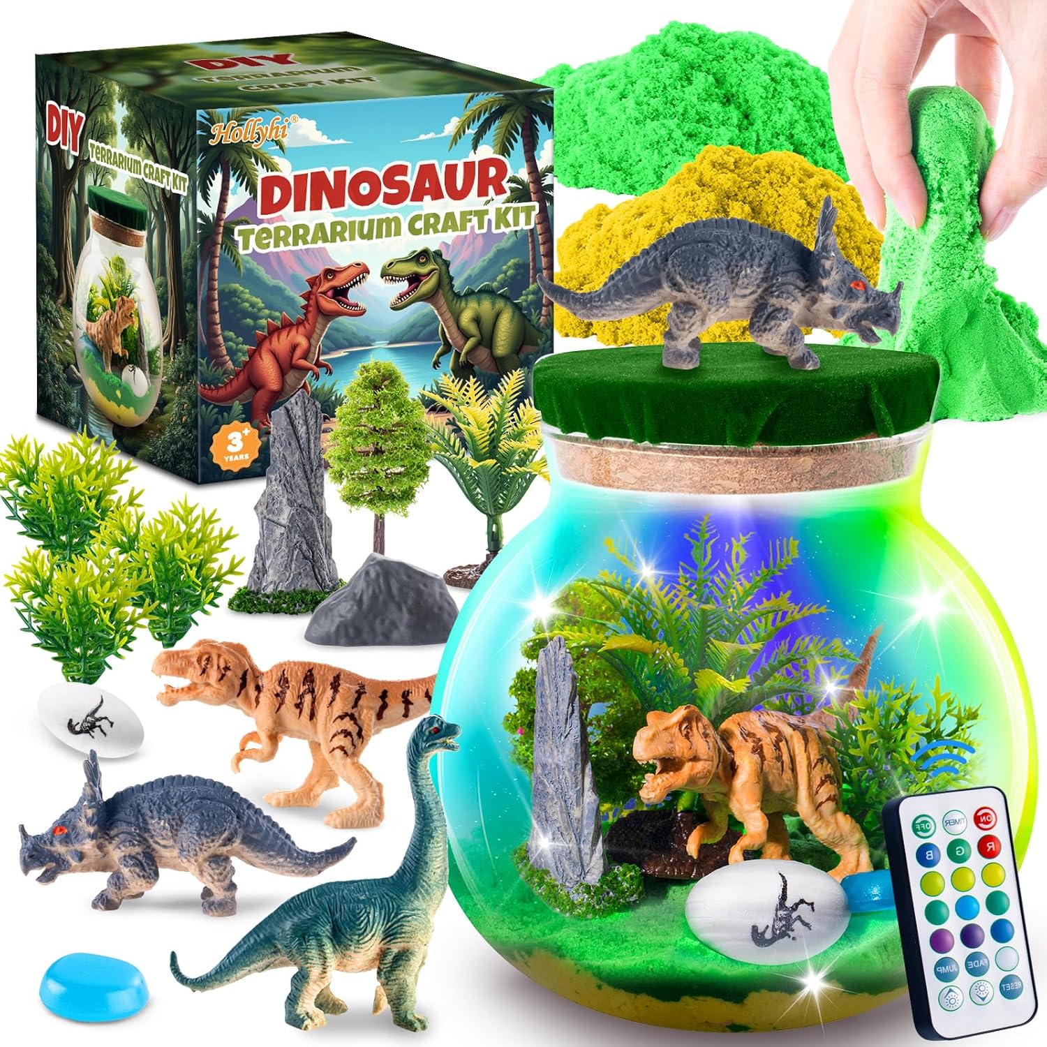 Kit Manualidad Terrario Unicornio y Dinosaurio Luz Nocturna