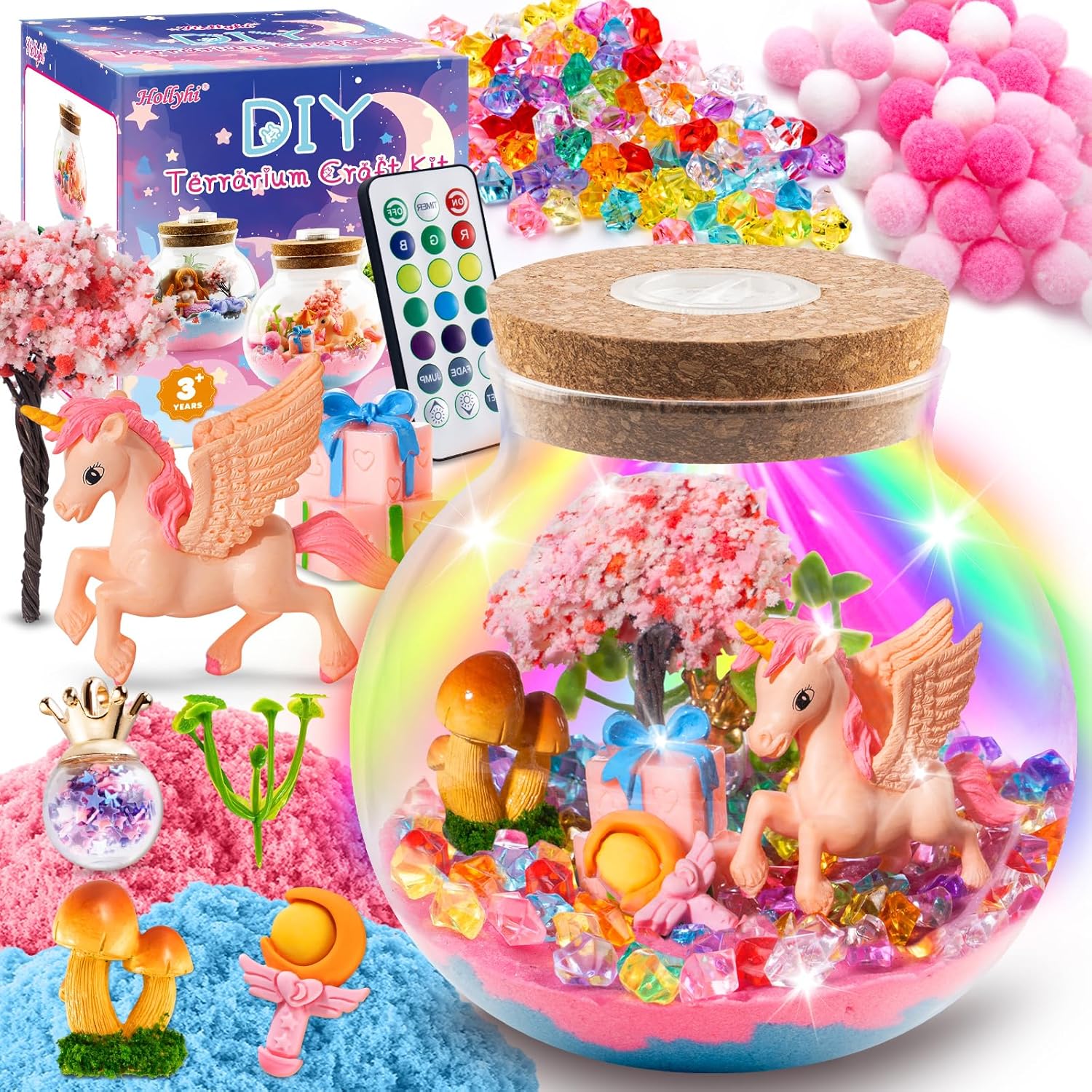 Kit Manualidad Terrario Unicornio y Dinosaurio Luz Nocturna
