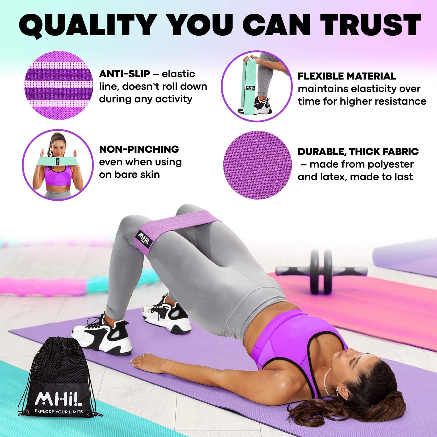 Set Bandas de Ejercicio para Piernas y Glúteos Tela Elástica Gruesa