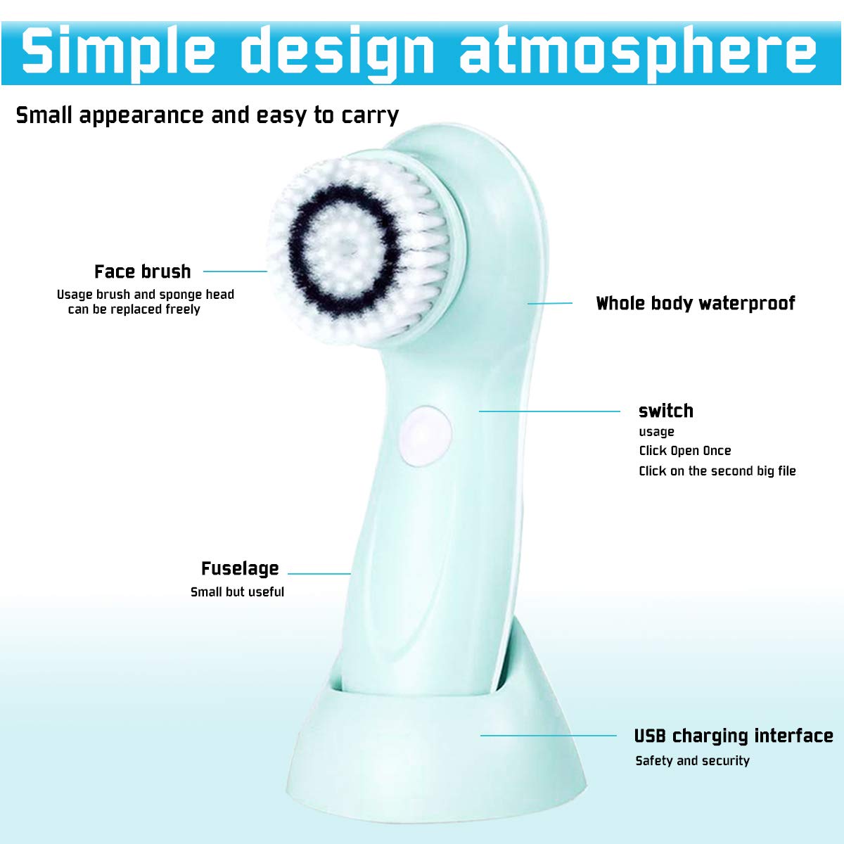 Cepillo De Limpieza Facial Recargable Usb con 3 cabezales