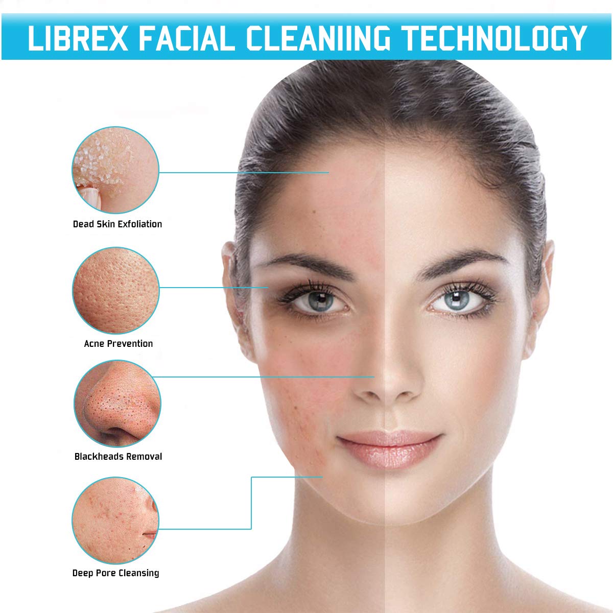 Cepillo De Limpieza Facial Recargable Usb con 3 cabezales