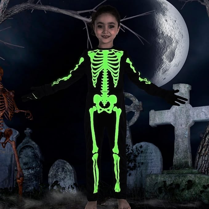 Disfraz de Esqueleto Halloween Brilla En la Oscuridad