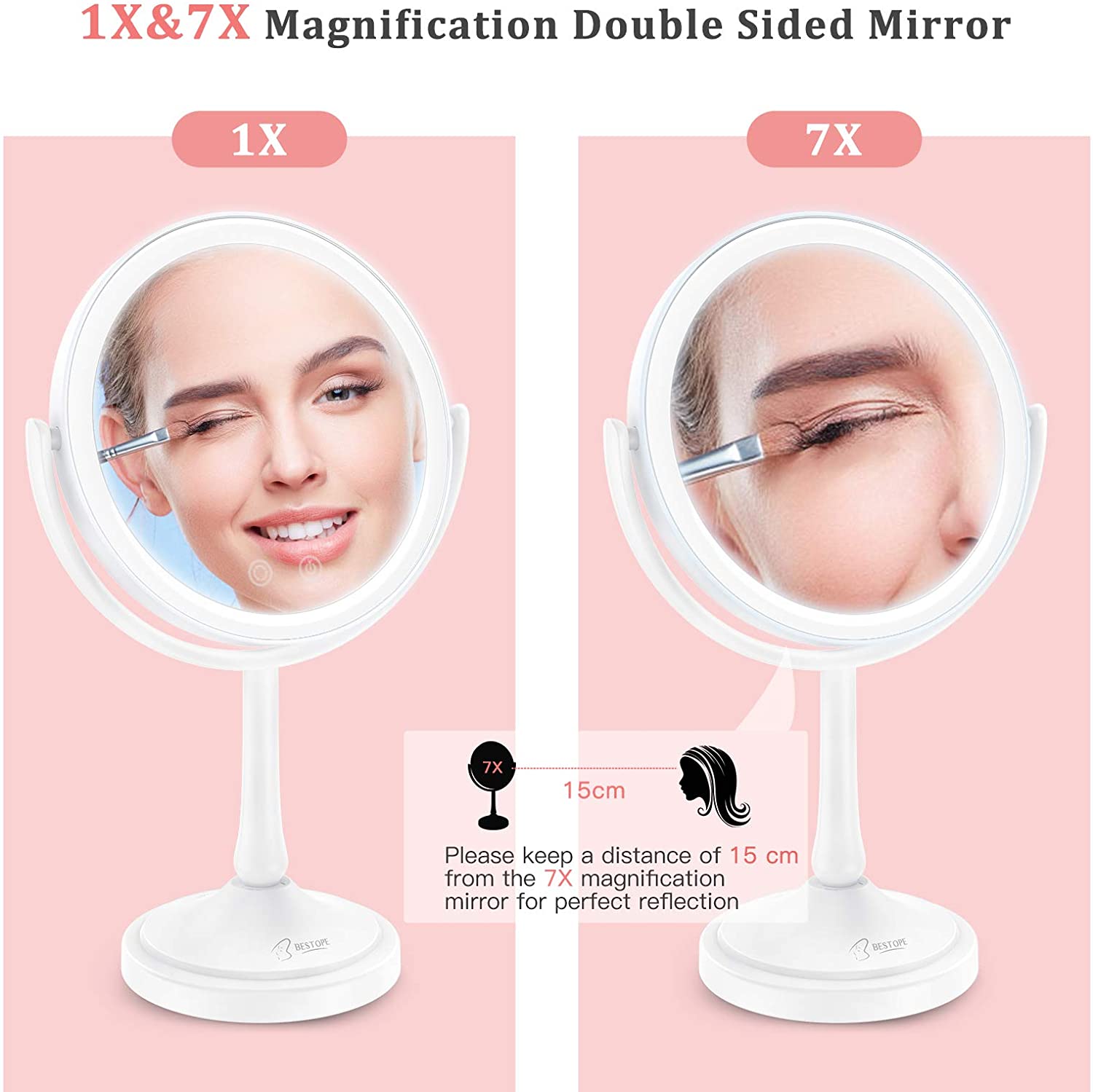 Espejo De Maquillaje Luz Led Doble Cara Bestope